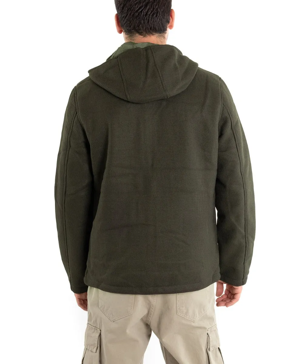 Giubbotto Uomo Bomber Cappuccio Tessuto Tecnico Verde Casual GIOSAL-G2886A