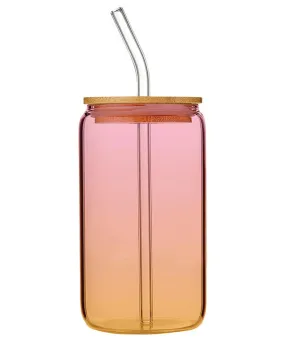 Glass Tumbler with Lid & Straw - Ombre