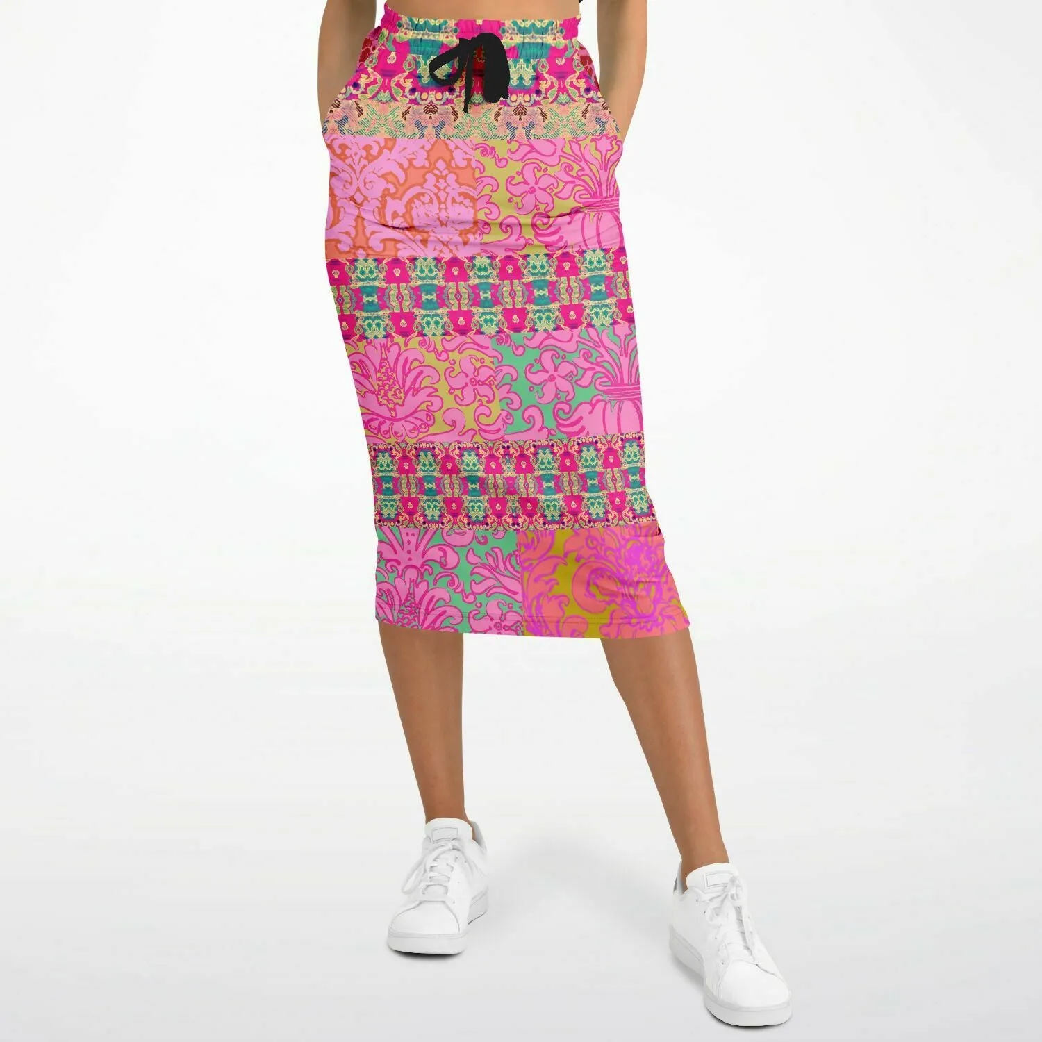 Gypsy Beat Pink Floral Patchwork Eco-Poly Long Pocket Skirt