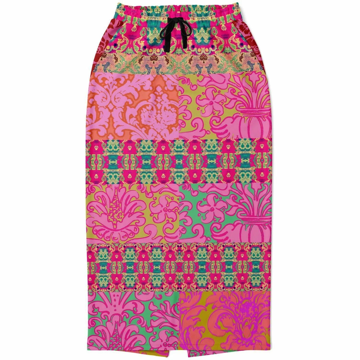 Gypsy Beat Pink Floral Patchwork Eco-Poly Long Pocket Skirt