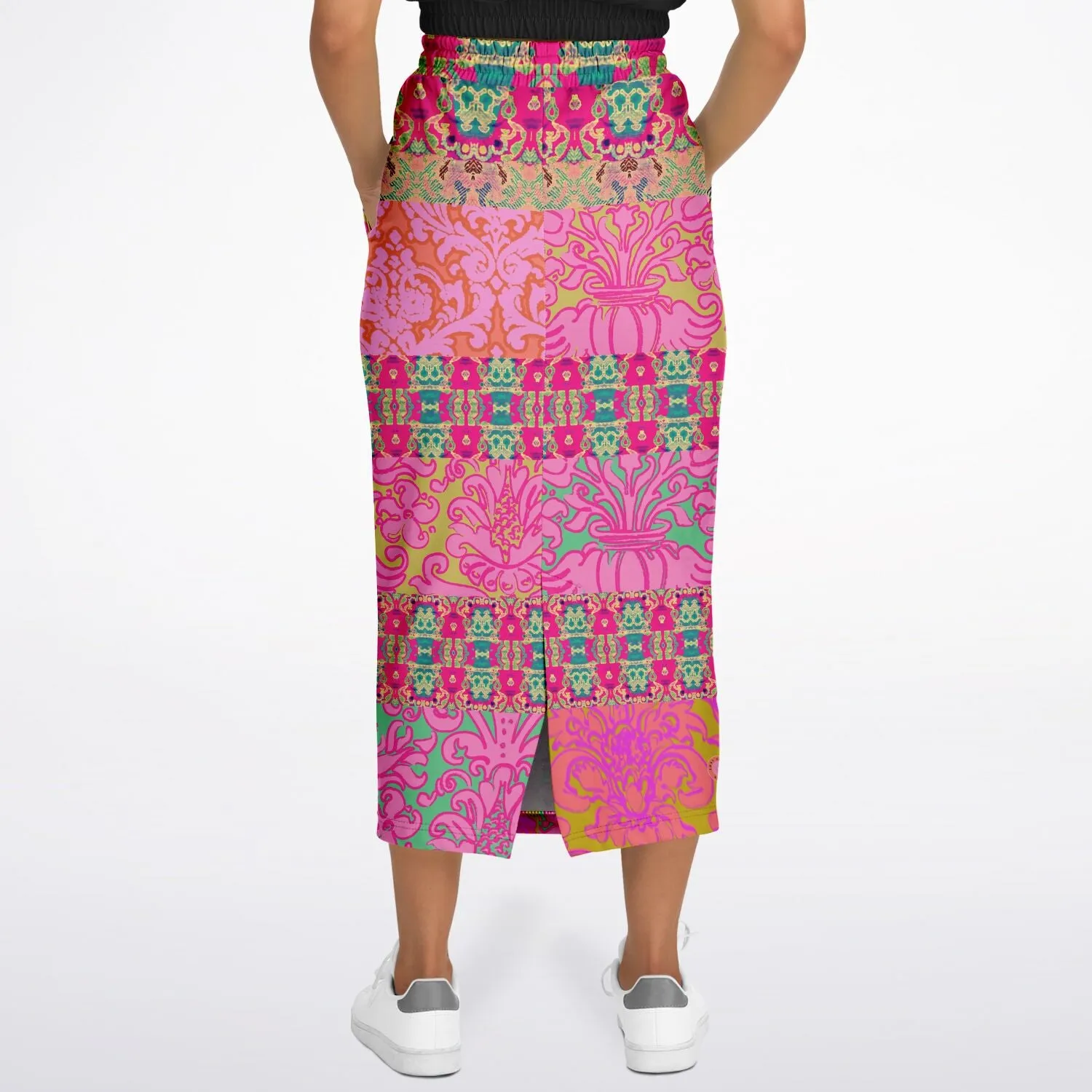 Gypsy Beat Pink Floral Patchwork Eco-Poly Long Pocket Skirt