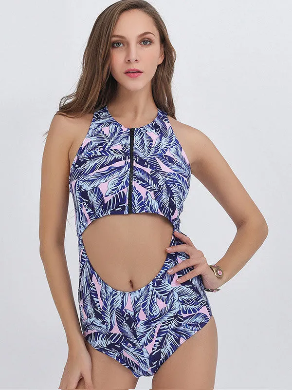 Halter Printed One-piece Swimsuit