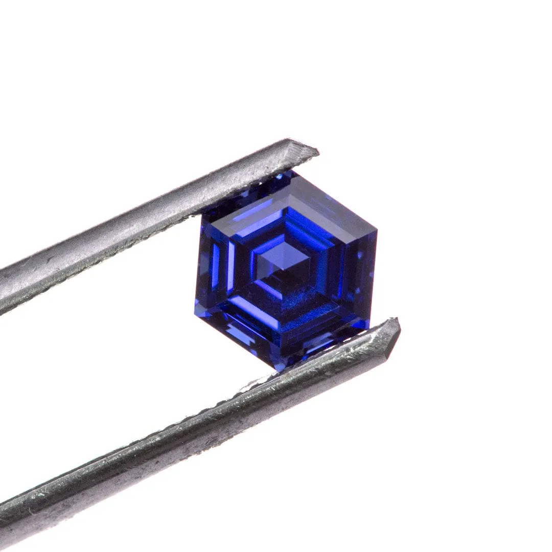 Hexagon Cut Lab Created Blue Sapphire Gemstone