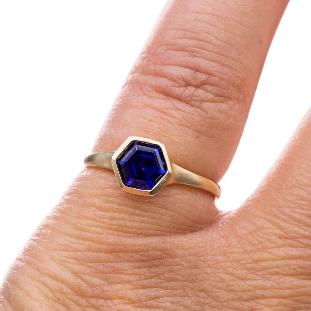 Hexagon Cut Lab Created Blue Sapphire Gemstone