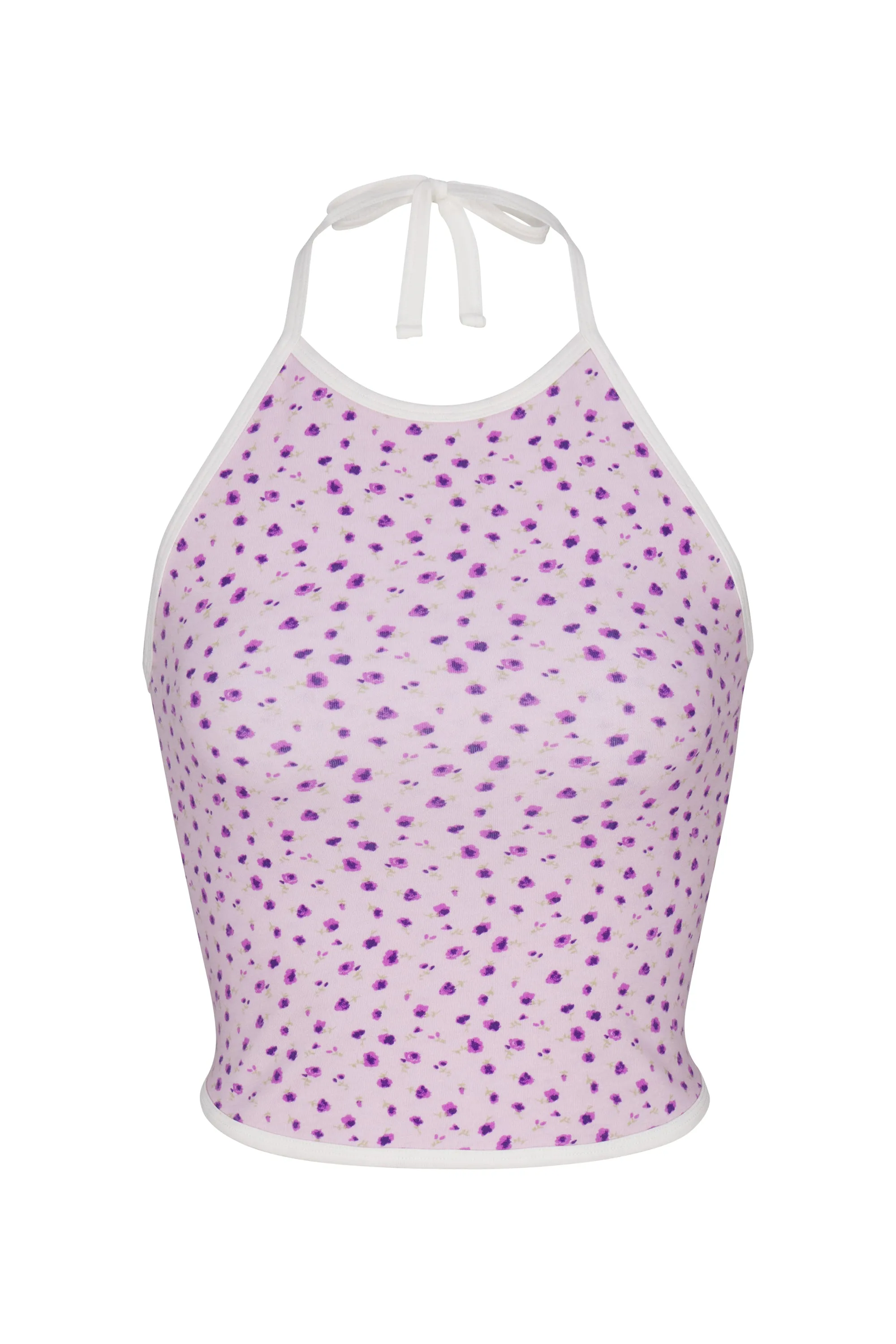 LINED CONTRAST HALTER TOP IN IRIS