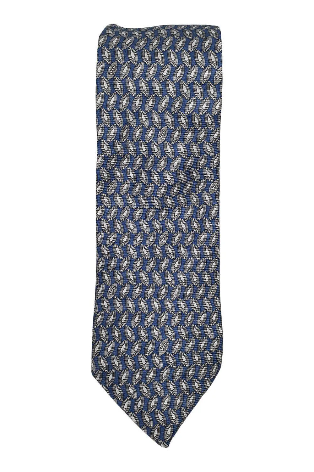 LOEWE 100% Silk Navy Tie Brown Leaves Repeat (60 L | 3 W)