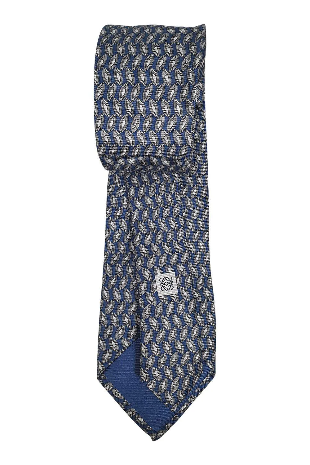 LOEWE 100% Silk Navy Tie Brown Leaves Repeat (60 L | 3 W)