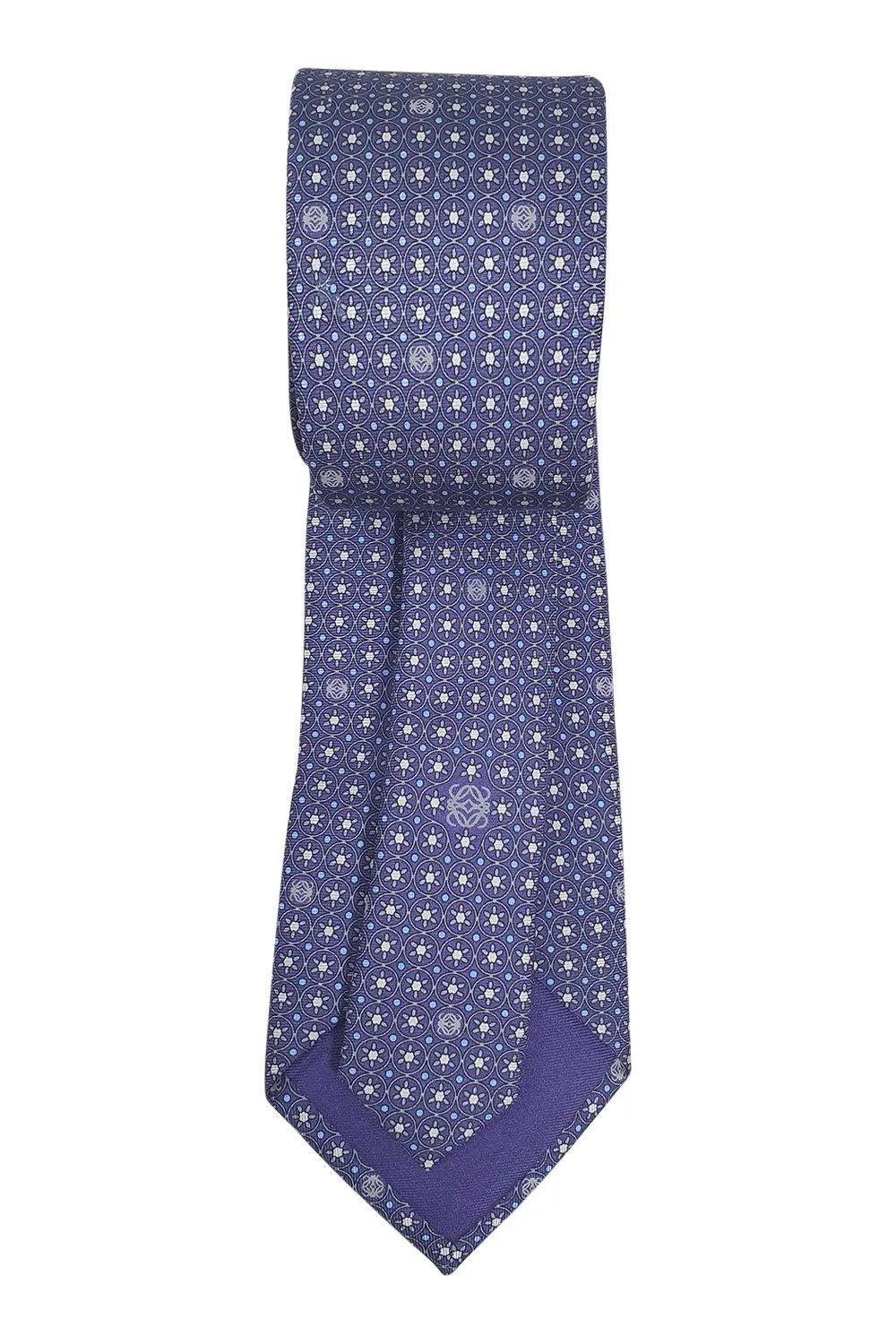 LOEWE 100% Silk Purple Tie Geometric Circle Repeat (60 L | 3.4 W)