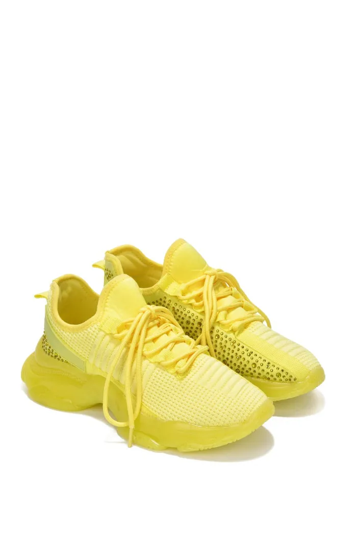 Low Top Rhinestone Sneakers - Yellow