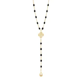 Lucky Classic Gigi Black diamond rosary, Yellow Gold, 17.7"