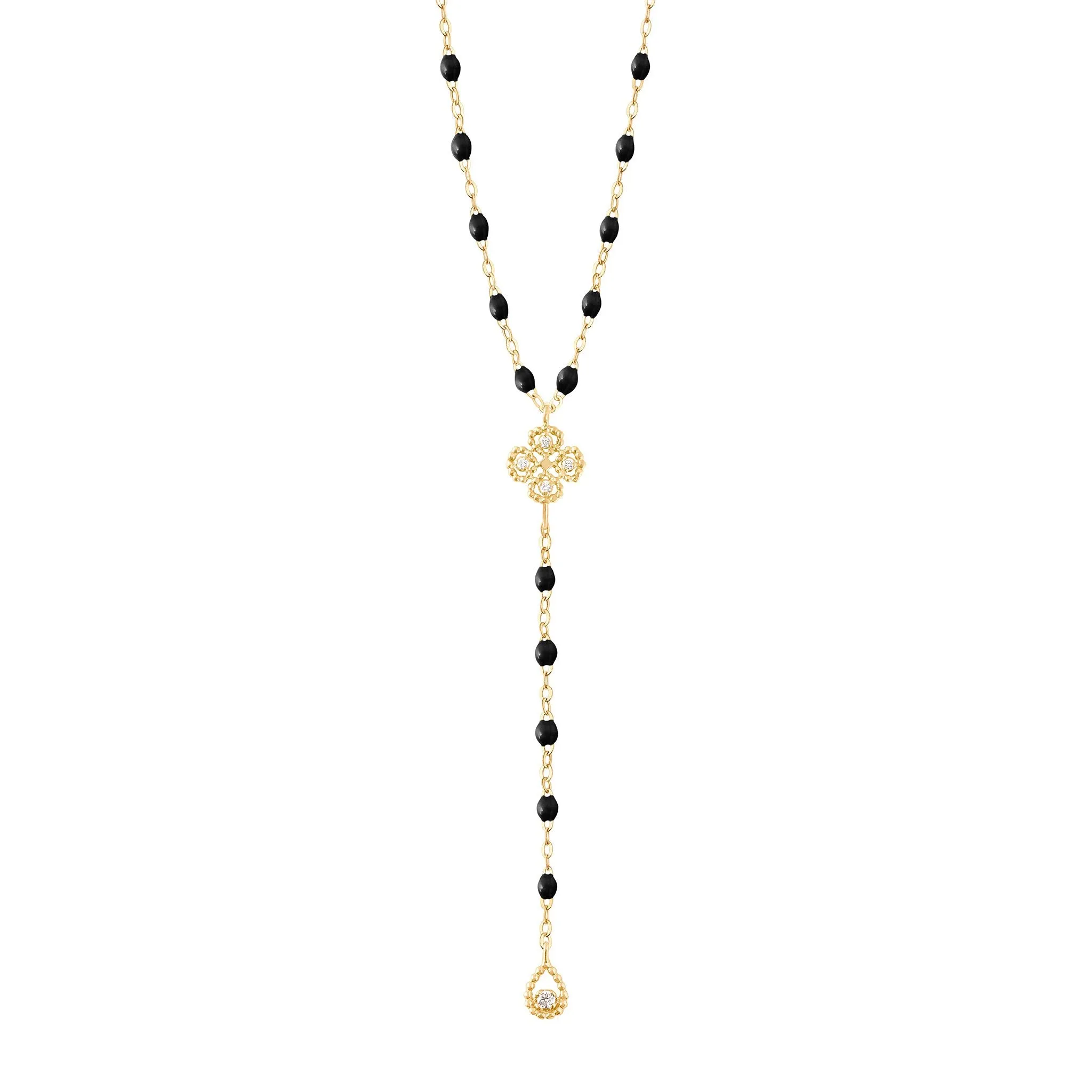 Lucky Classic Gigi Black diamond rosary, Yellow Gold, 17.7"