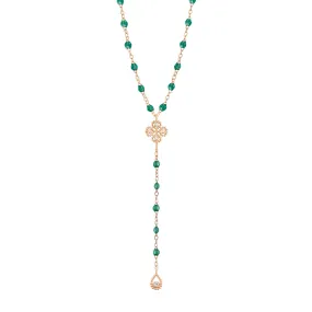 Lucky Classic Gigi Emerald diamond rosary, Rose Gold, 17.7"