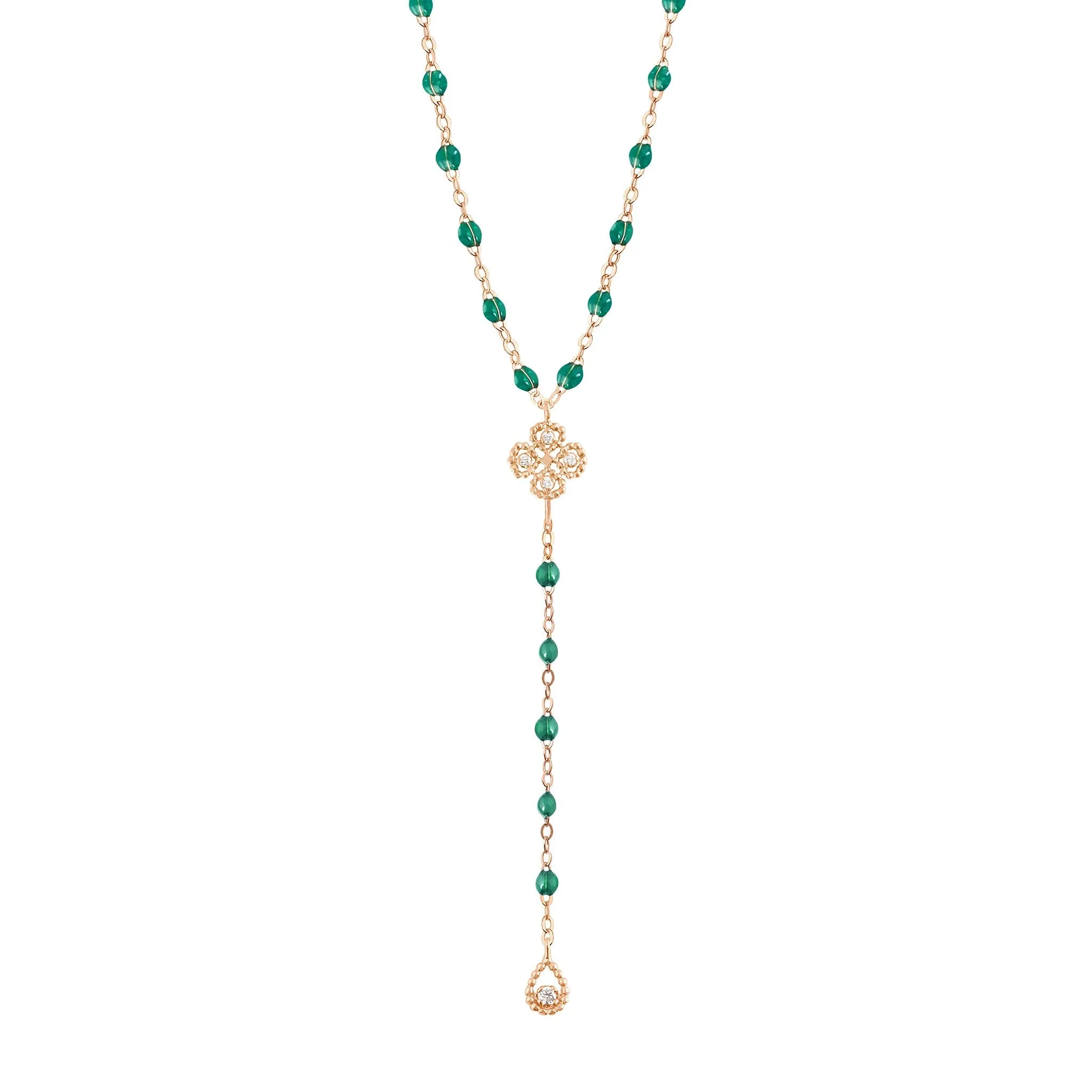 Lucky Classic Gigi Emerald diamond rosary, Rose Gold, 17.7"