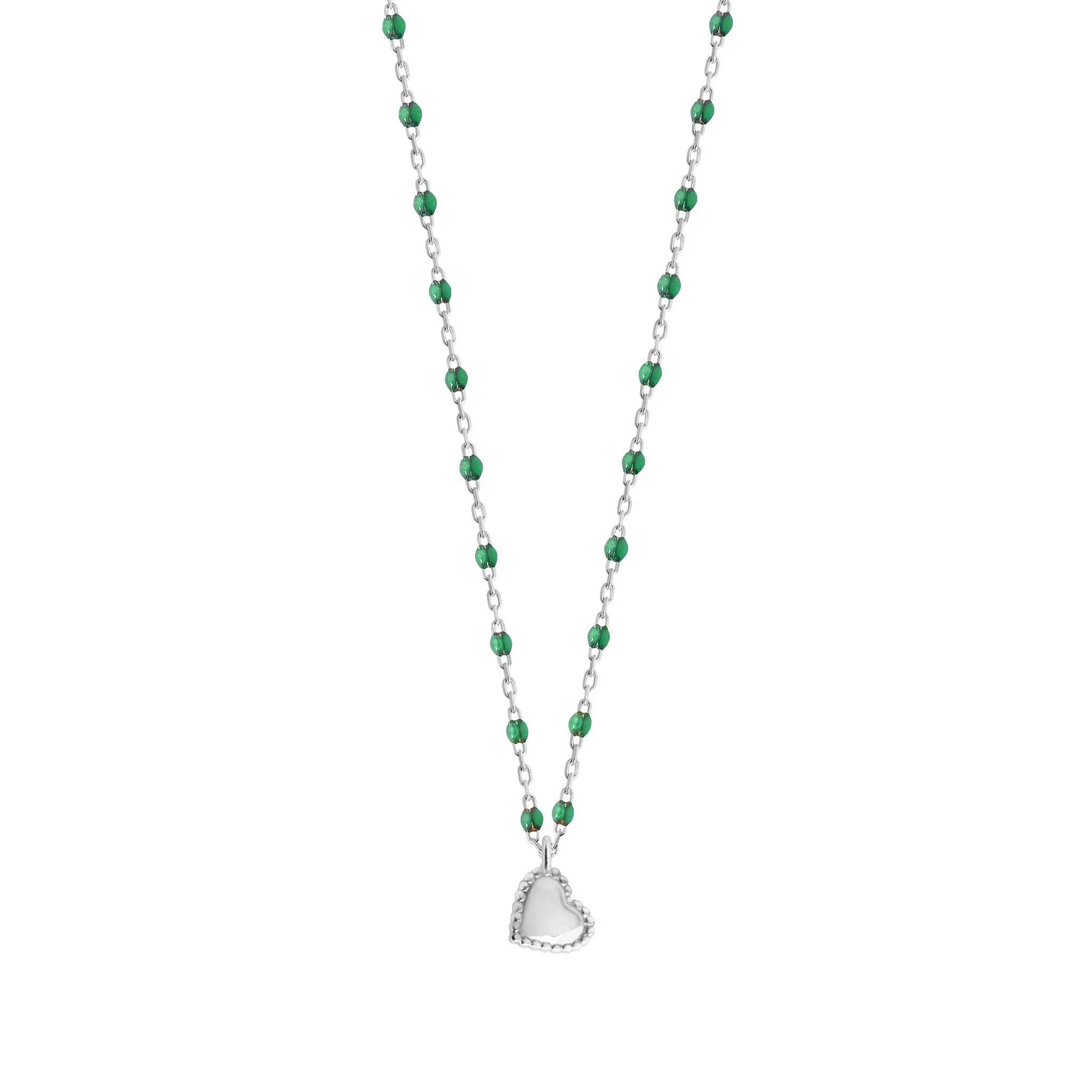 Lucky Heart Mini Gigi Emerald necklace, White Gold, 15.7"