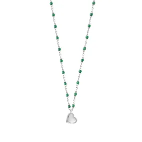 Lucky Heart Mini Gigi Emerald necklace, White Gold, 15.7"