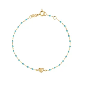 Lucky Heart Mini Gigi Turquoise bracelet, Yellow Gold, 6.7"