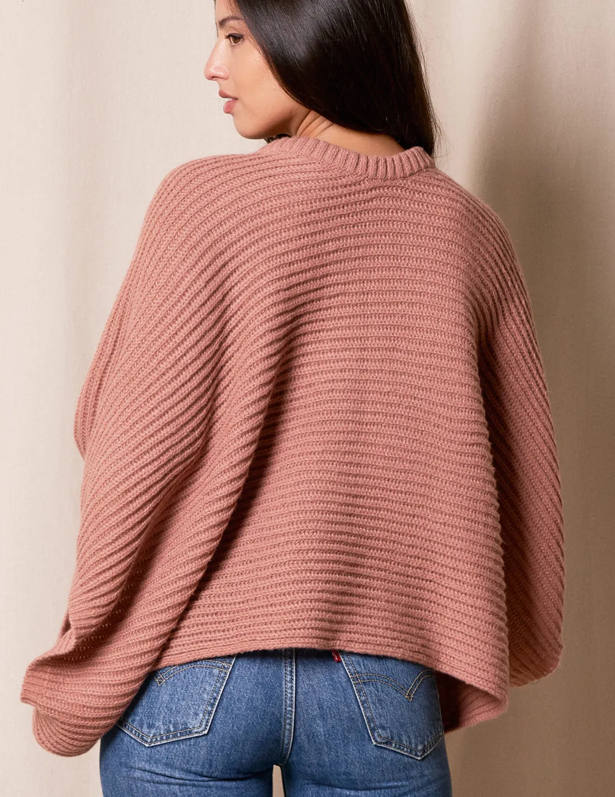 Natalie Cropped Sweater Poncho - Dusty Rose