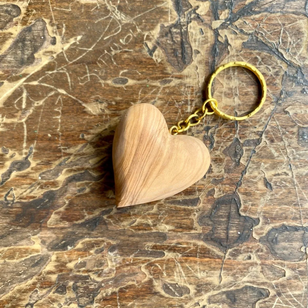 Olive Wood Heart Keychain