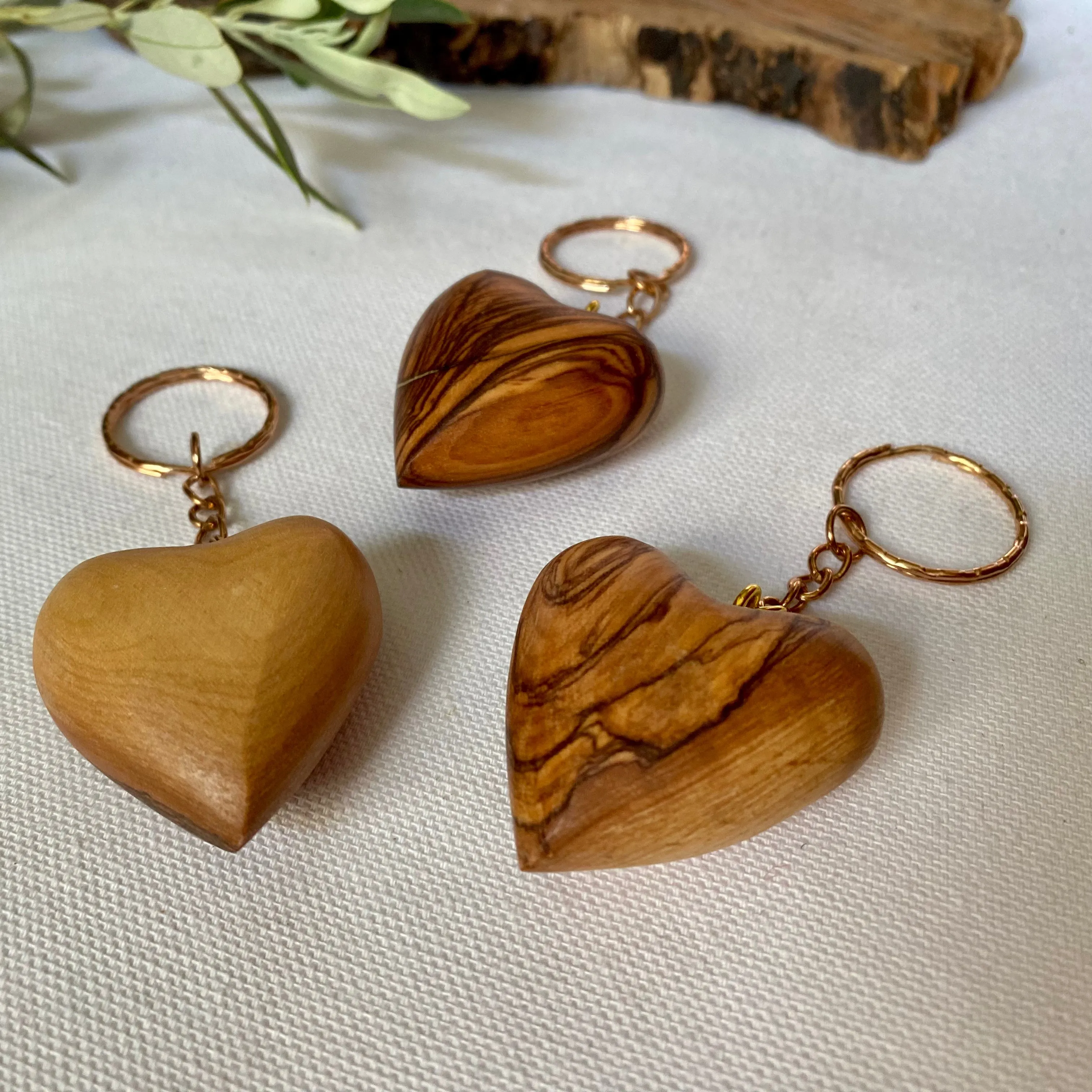 Olive Wood Heart Keychain