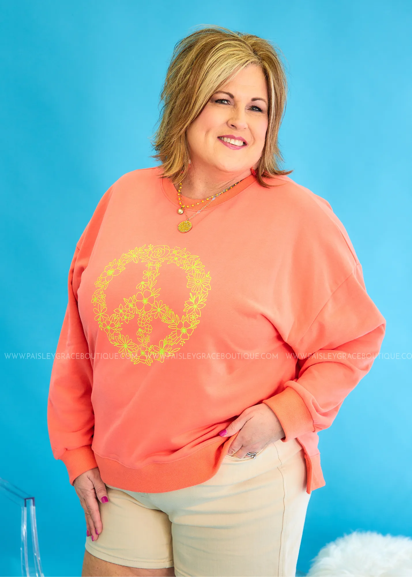 Peace Parade Sweater - Coral