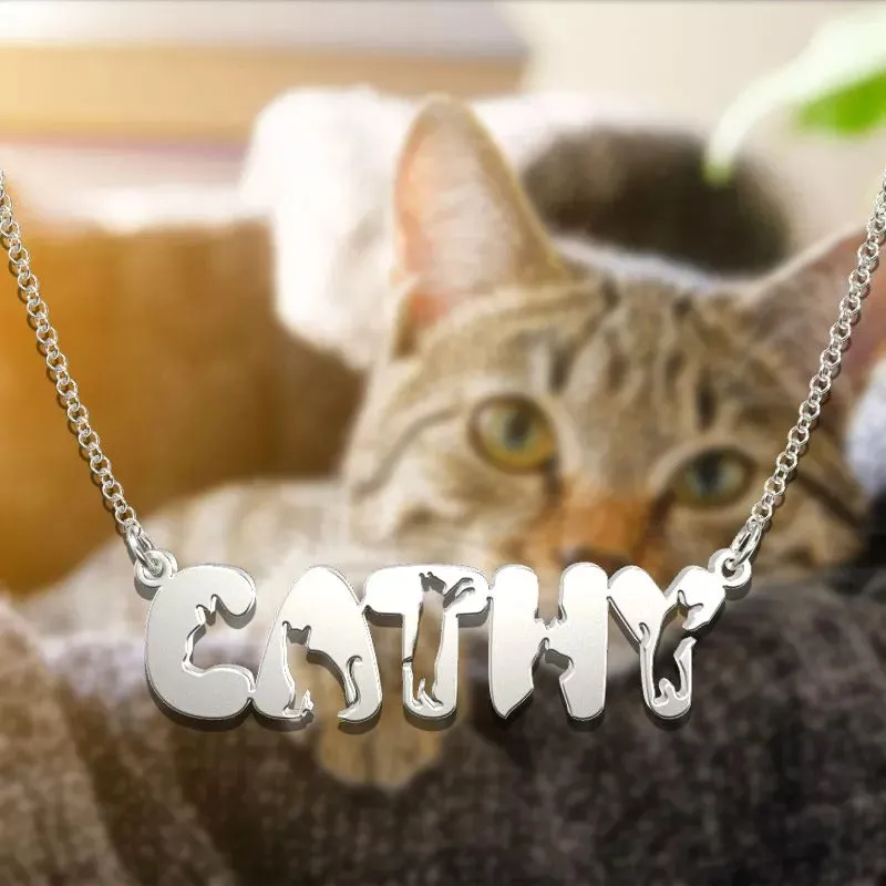 Personalized Cute Cat Name Necklace