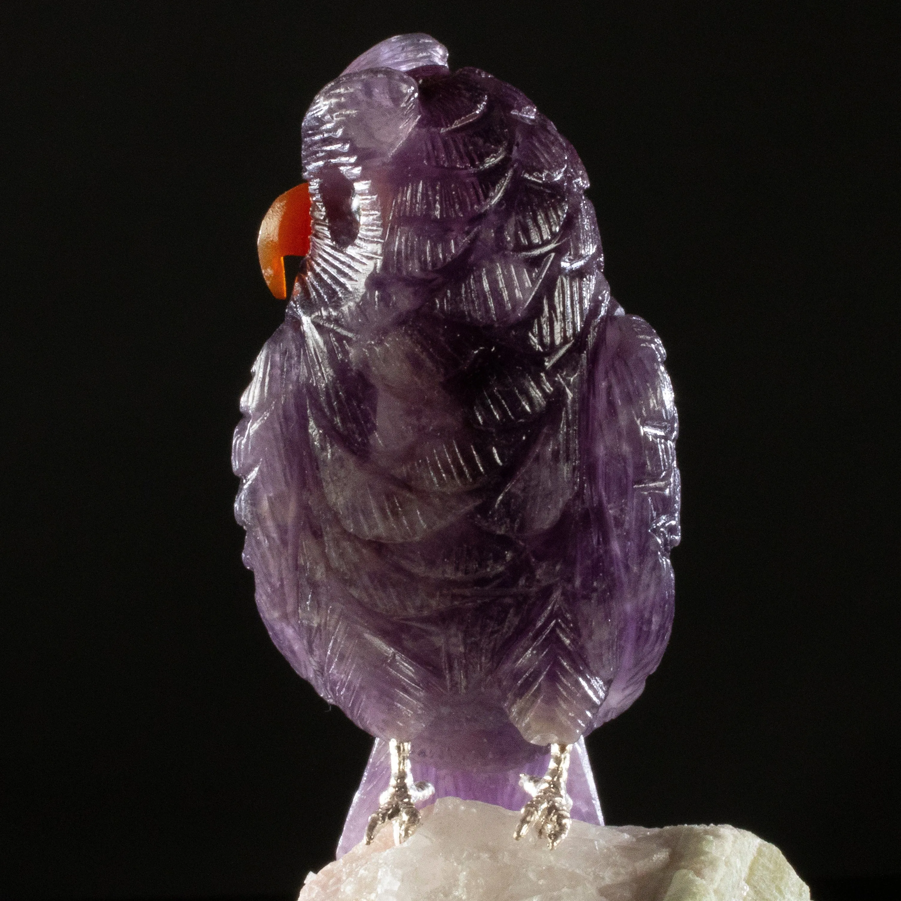 Peter Muller Amethyst Owl Love Bird Carving on Tourmaline Base