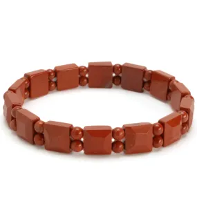 Red Jasper Square Gemstone Elastic Bracelet