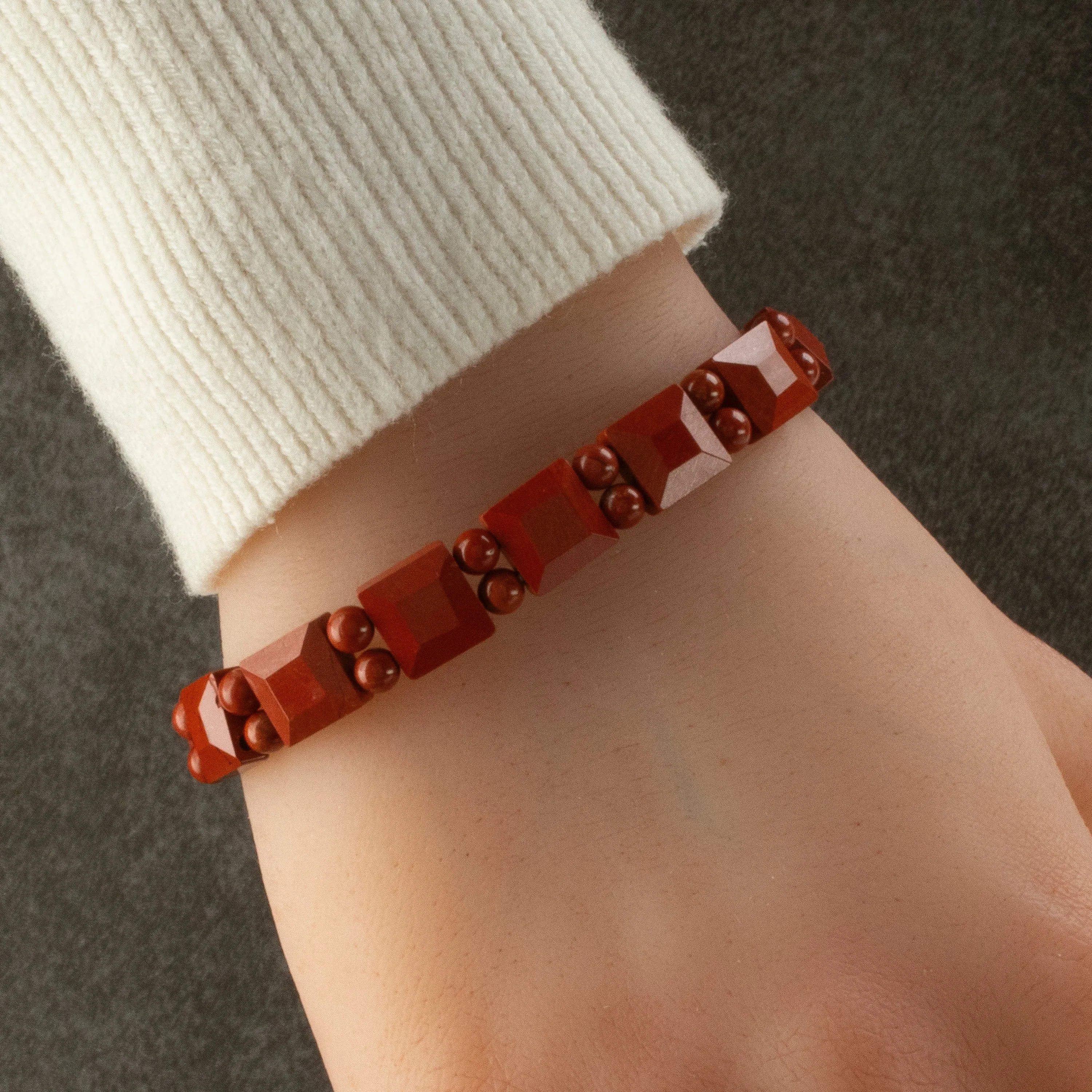 Red Jasper Square Gemstone Elastic Bracelet