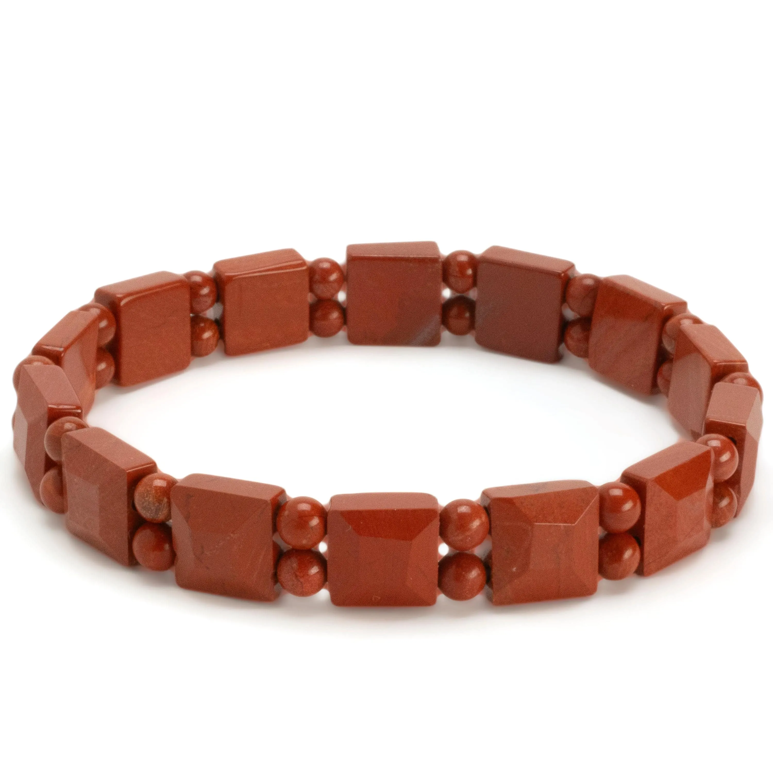 Red Jasper Square Gemstone Elastic Bracelet