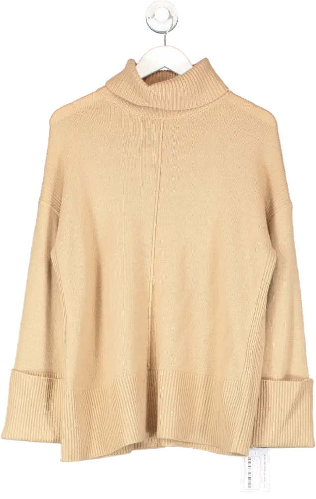 REISS Beige Sarah Roll Neck Cashmere Blend Jumper, Camel UK XS