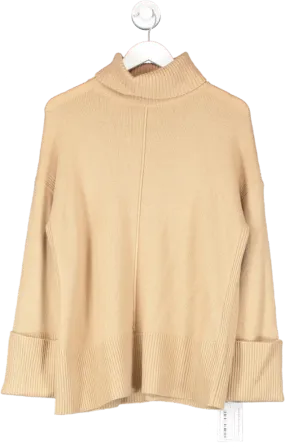 REISS Beige Sarah Roll Neck Cashmere Blend Jumper, Camel UK XS