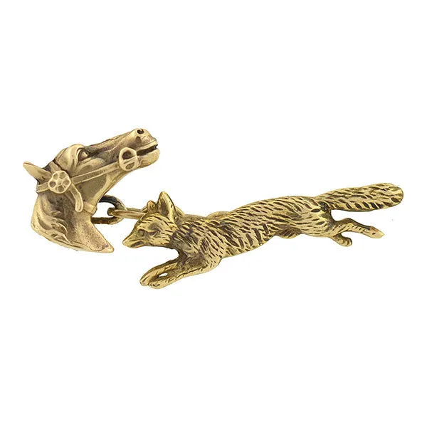 Retro 14kt Fox Hunting Horse & Fox Cufflinks