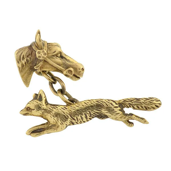 Retro 14kt Fox Hunting Horse & Fox Cufflinks