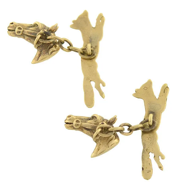 Retro 14kt Fox Hunting Horse & Fox Cufflinks