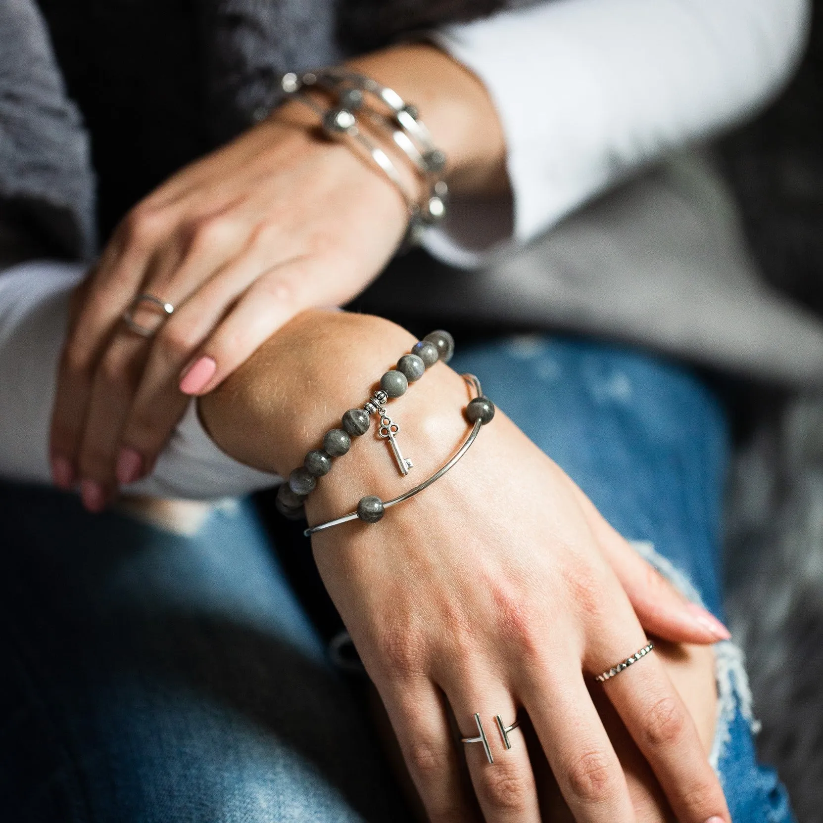 Rose | Stone Beaded Charm Bracelet | Sodalite