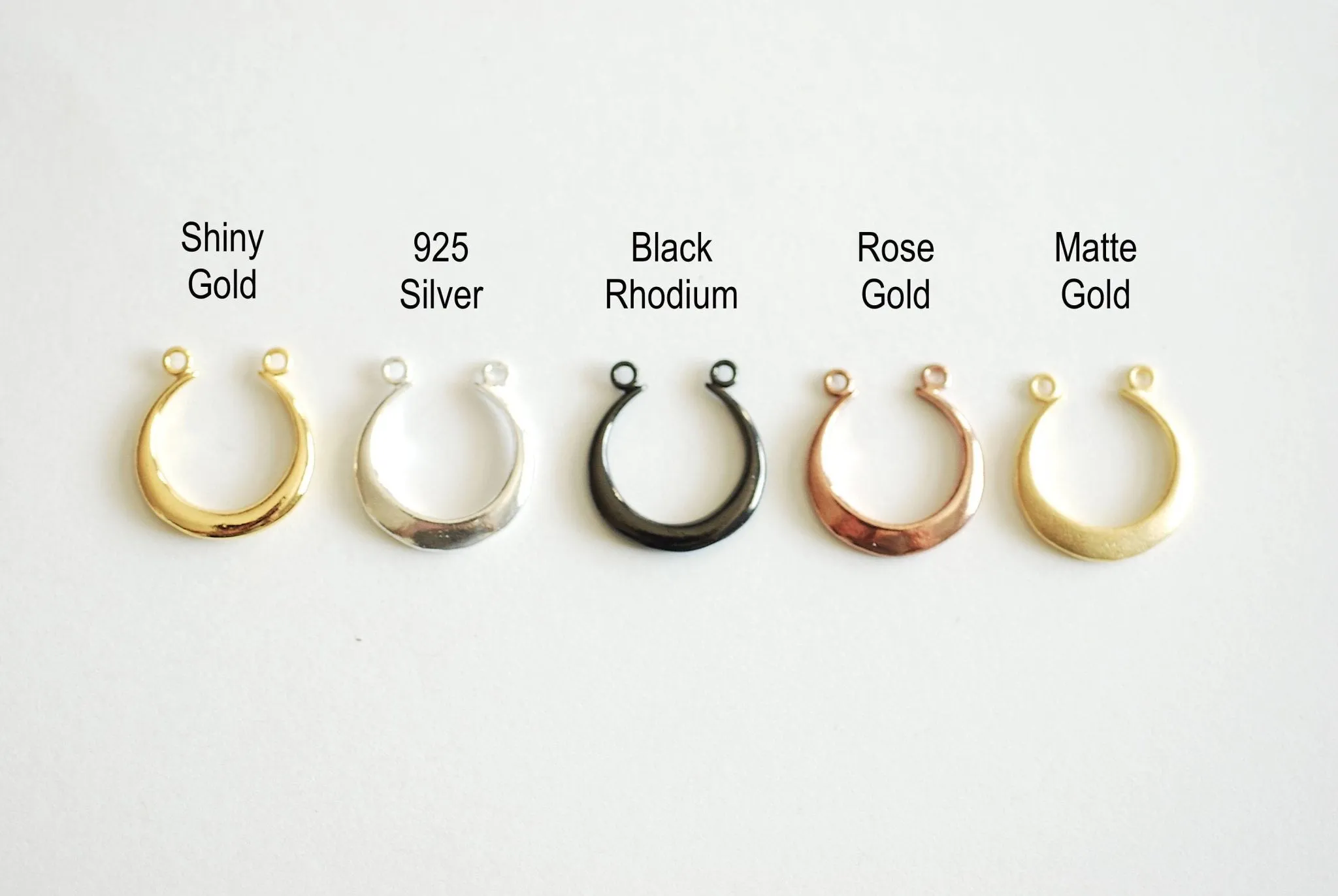 Shiny Gold Wholesale Crescent Moon Connector Charm- Half moon link spacer charm, horizontal 2 holes, curved moon, U Shaped, Gold Moon Charm, Bulk, 364