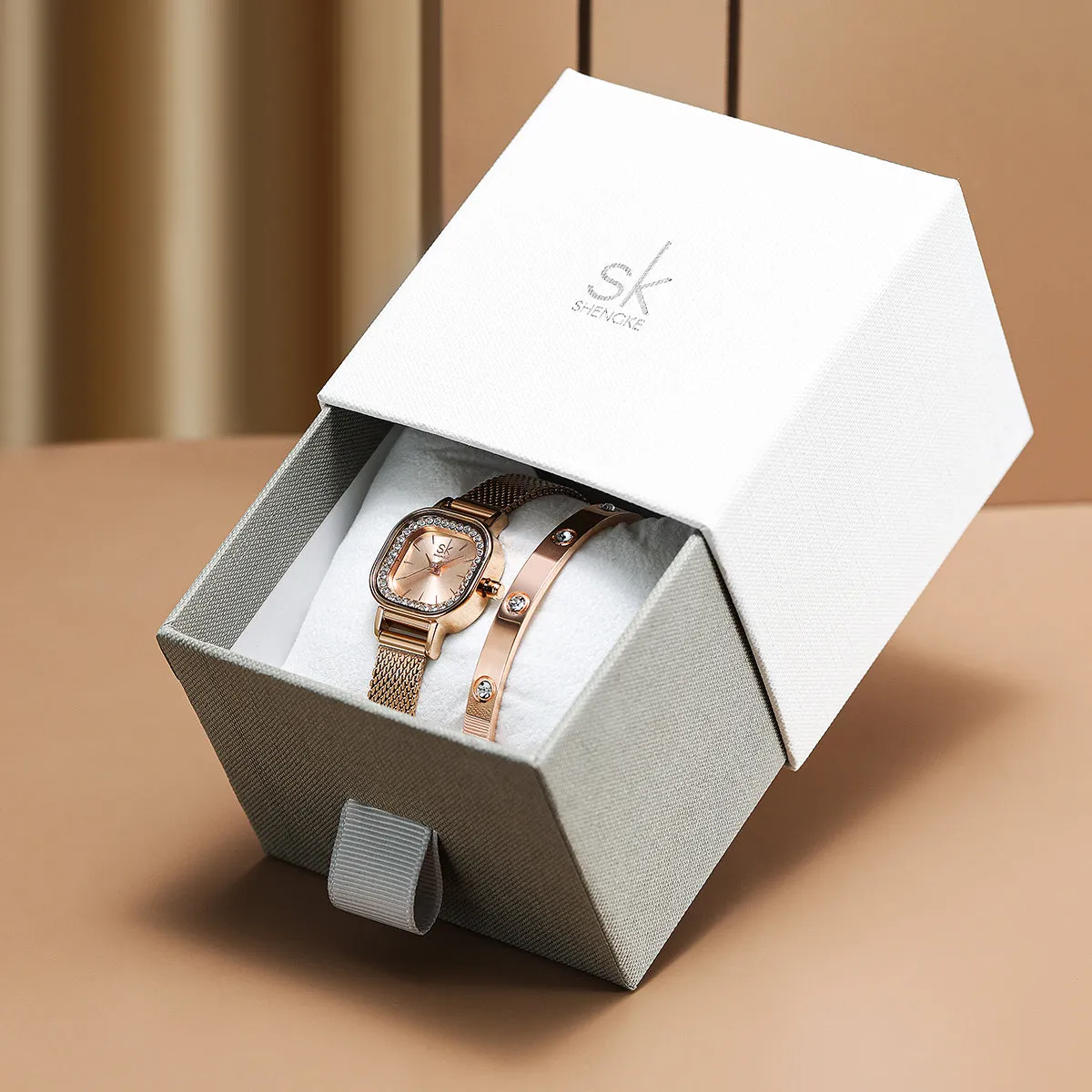 SK Watch and Bracelet Set For Lady