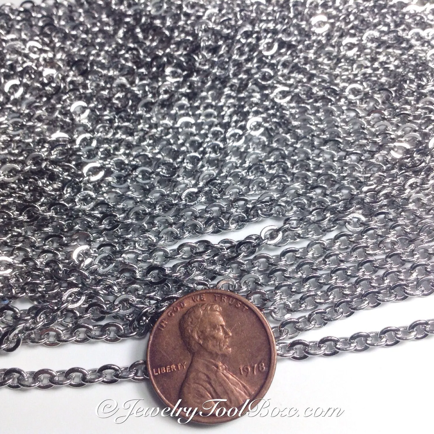 Stainless Steel Chain, 4x5mm Flattened, Open Links, 30 Feet, #1915