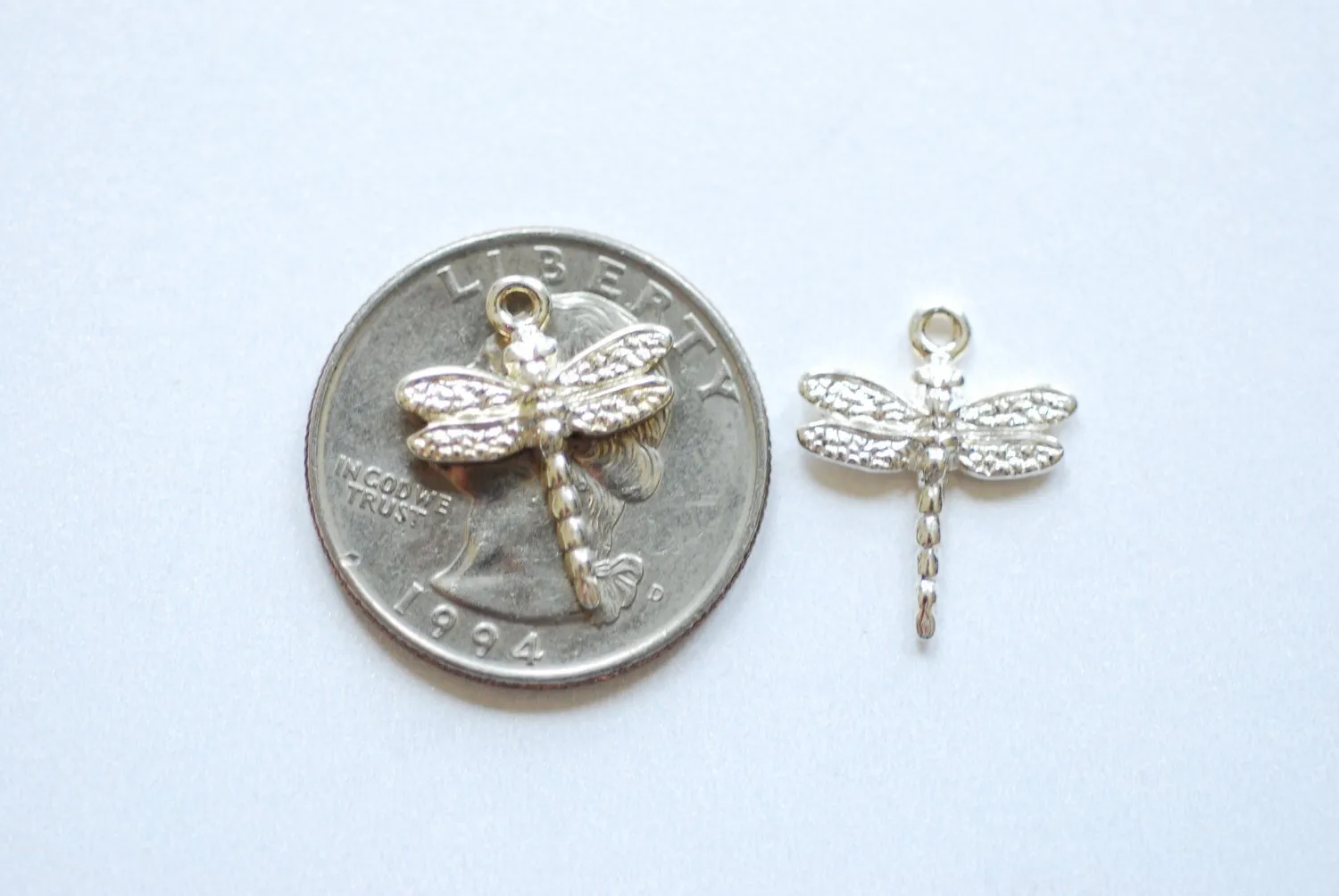 Sterling Silver Dragon Fly Charm 19mm x 16mm, 925 Silver Curved Dragon Fly Charm Pendant, Silver Wing Charm