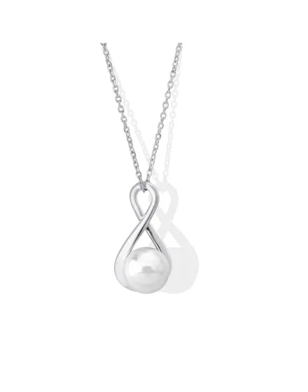 Sterling Silver Rhodium-Plated Pendant Necklace for Women with 10mm Round White Pearl, 16/18 Necklace Length, Duna Collection