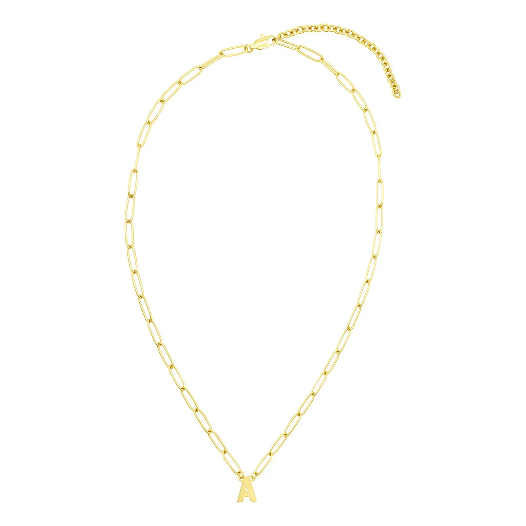 Tarnish Resistant 14K Gold Plated Mini Initial Paperclip Chain Necklace