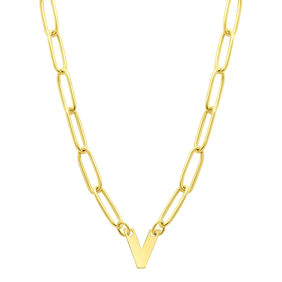 Tarnish Resistant 14K Gold Plated Mini Initial Paperclip Chain Necklace