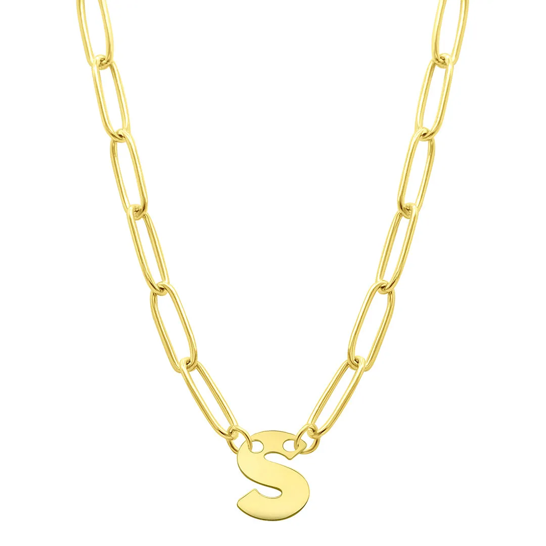 Tarnish Resistant 14K Gold Plated Mini Initial Paperclip Chain Necklace