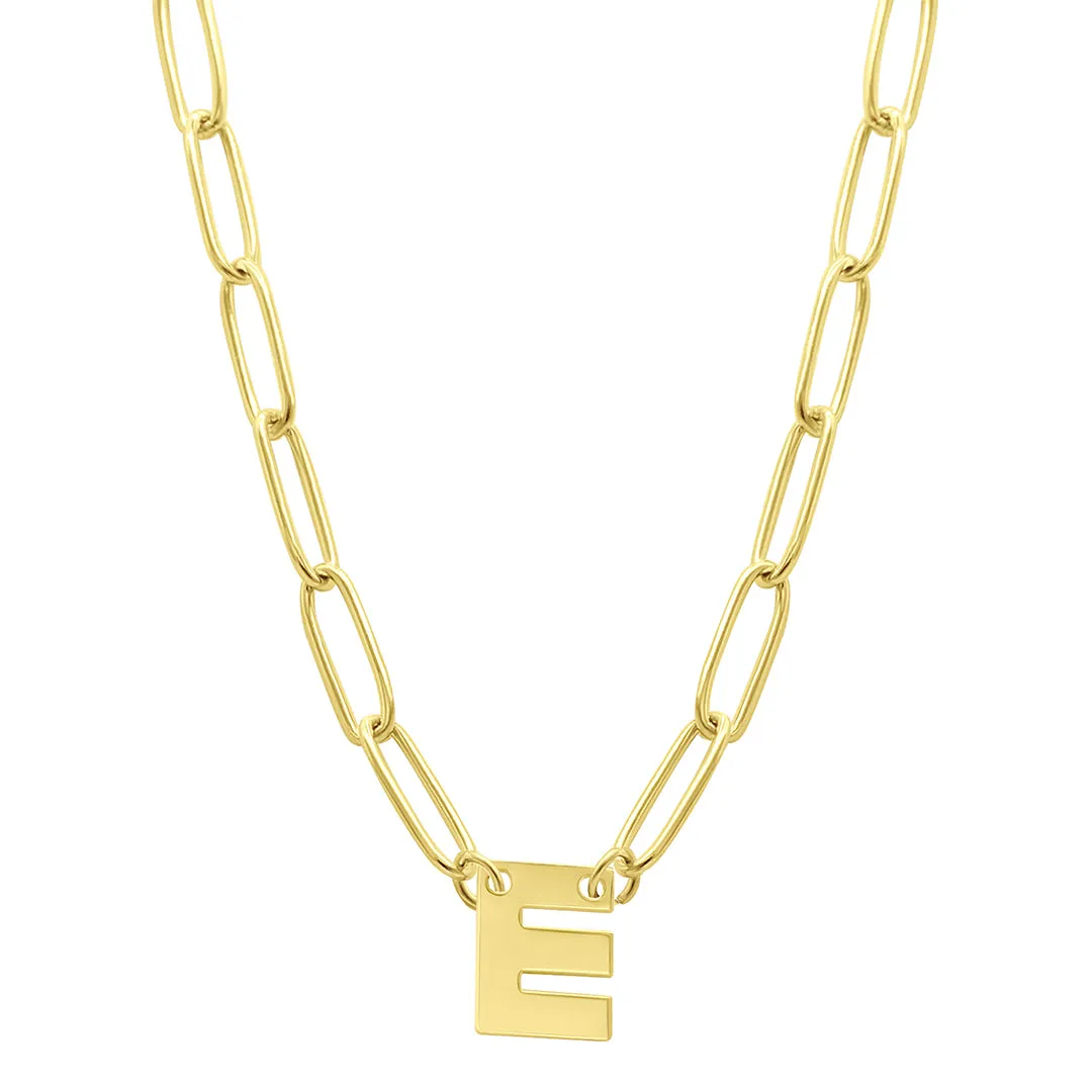 Tarnish Resistant 14K Gold Plated Mini Initial Paperclip Chain Necklace