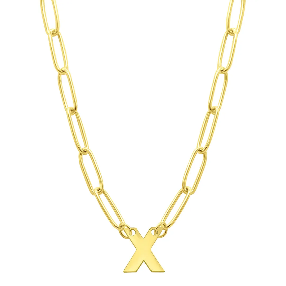 Tarnish Resistant 14K Gold Plated Mini Initial Paperclip Chain Necklace