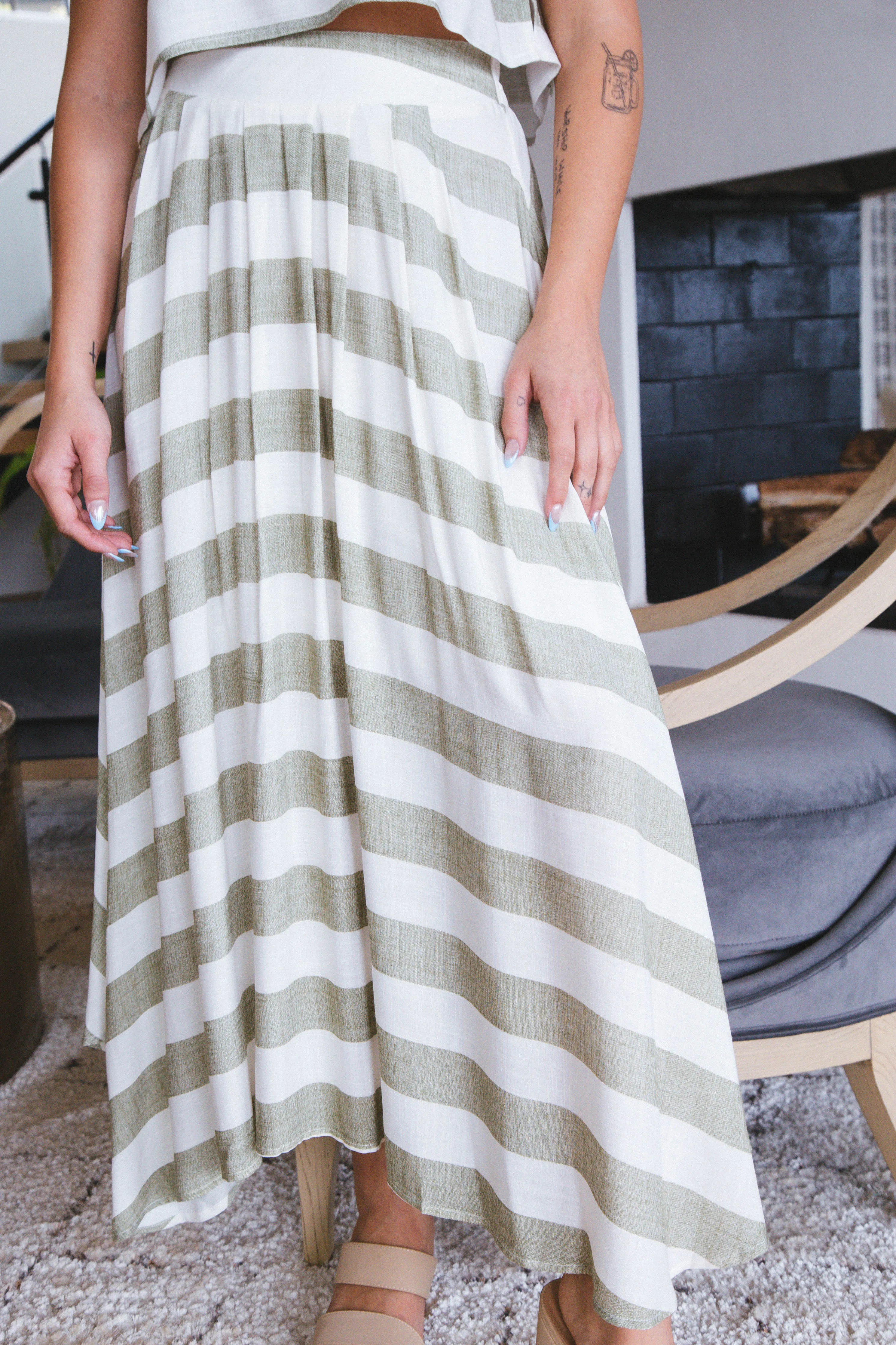 Taylor Striped Midi Skirt, Olive Multi