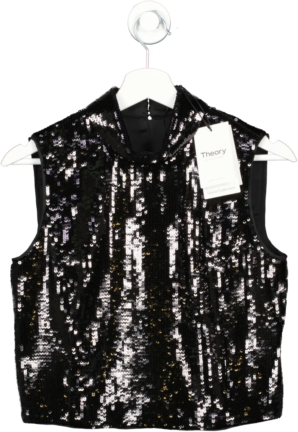 Theory Black Cropped Roll Neck Top In Recycled Sequins UK 4