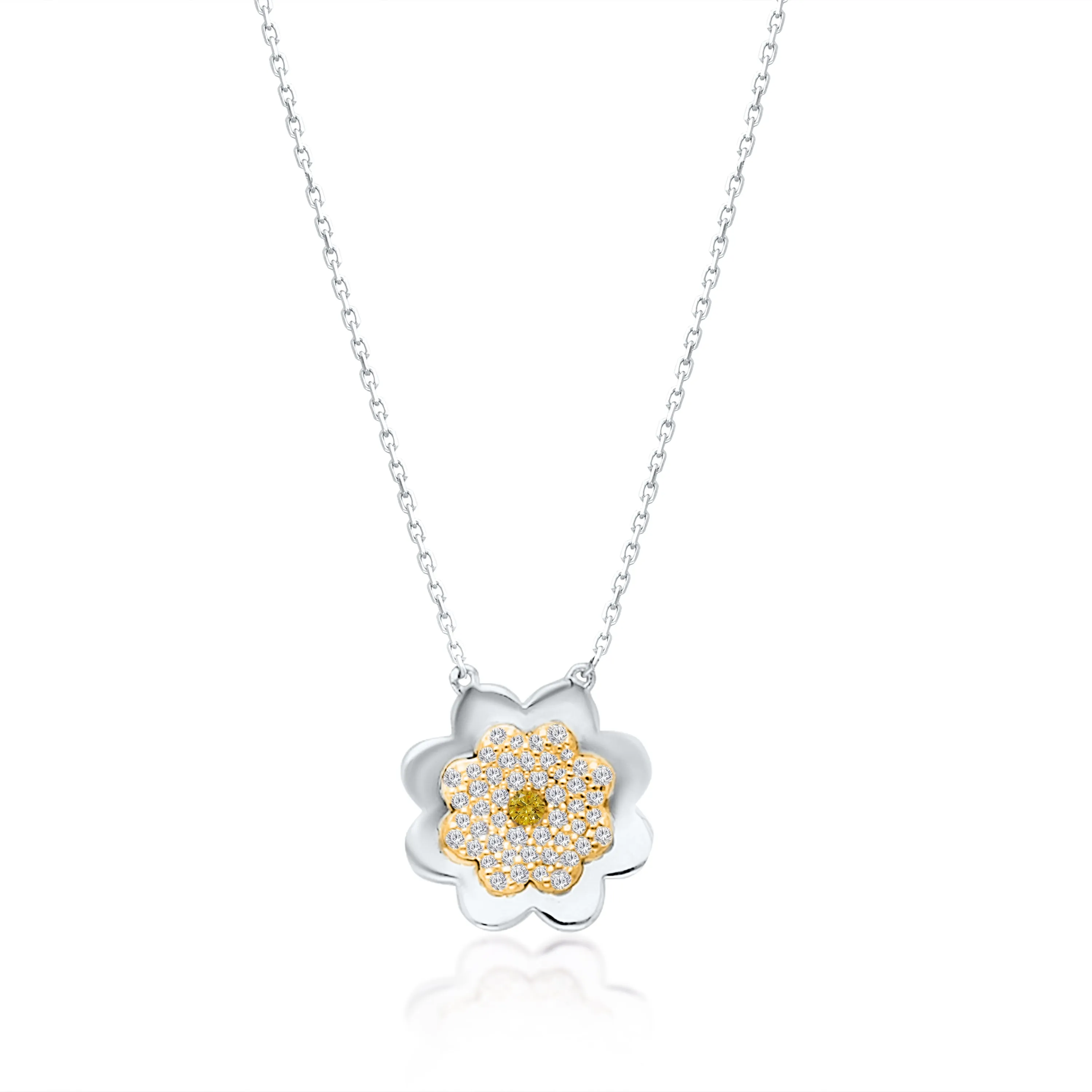 Two Tone Yellow and White Diamond Flower Necklace