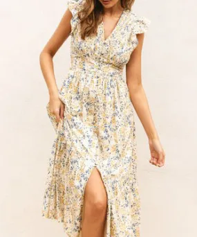 V-Neck Floral Dress - Daisy Blue