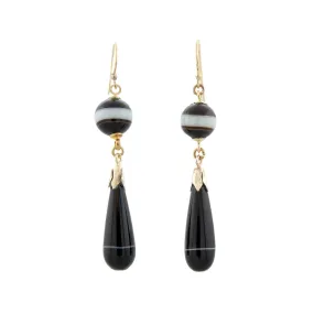 Victorian 14kt   Banded Agate Dangle Earrings